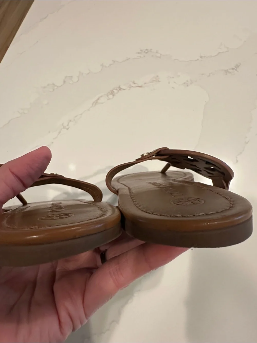 Tory Burch Miller Sandals Vintage Vachetta Calf Leather Size 10.5